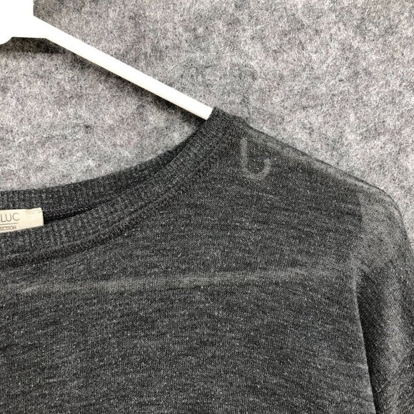 Zara Lightweight Sweater Womens S Gray Thin Knit Crewneck Elbow Patch Relaxed - Picture 9 of 12